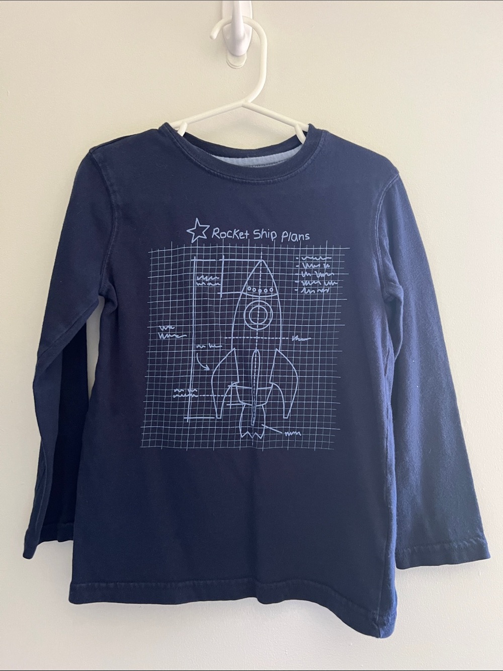 Falls Creek Navy Long-Sleeve Tee with Rocket Ship Graphic